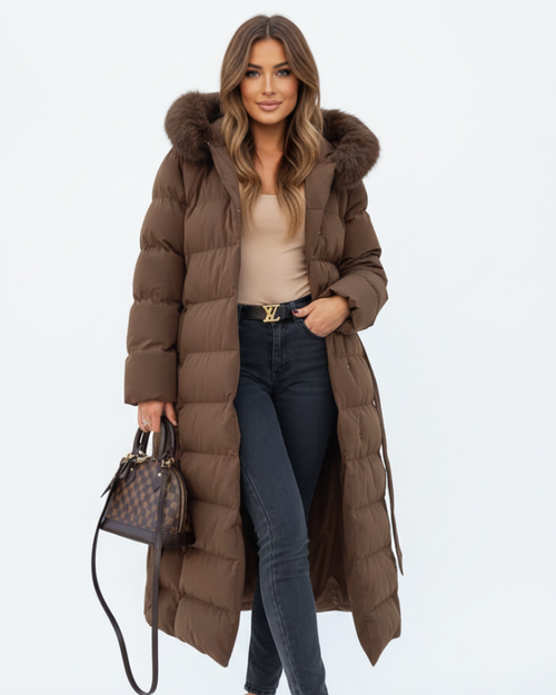 Eleva Long Coat for Women – Warm Water-Repellent Winter Jacket with Hood & Elegant Cut