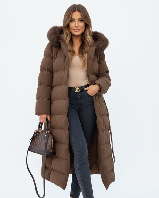 Eleva Long Coat for Women – Warm Water-Repellent Winter Jacket with Hood & Elegant Cut