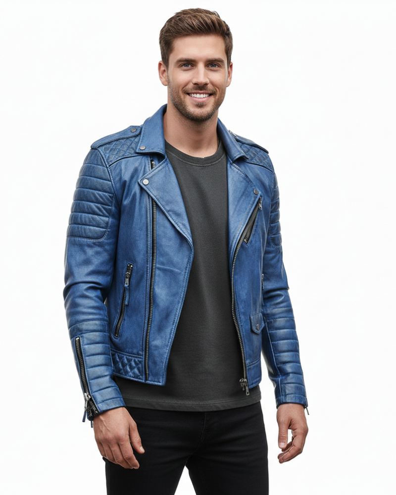 Amos Men's Motorcycle Jacket with Zipper Closure – Modern Style & Comfortable Fit