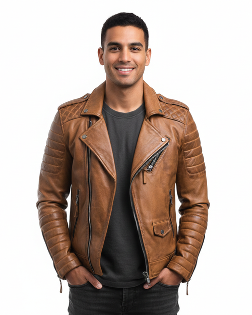 Amos Men's Motorcycle Jacket with Zipper Closure – Modern Style & Comfortable Fit