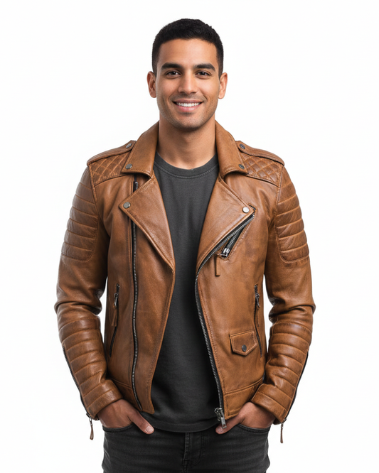 Amos Men's Motorcycle Jacket with Zipper Closure – Modern Style & Comfortable Fit