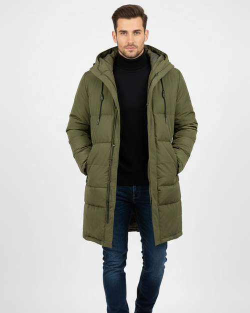 Arlo Long Puffer Coat for Men – Warm Winter Down Jacket with Hood & Protective Fit