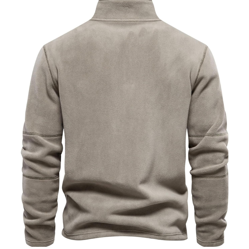 Men's zip-up wool sweater by James - back view