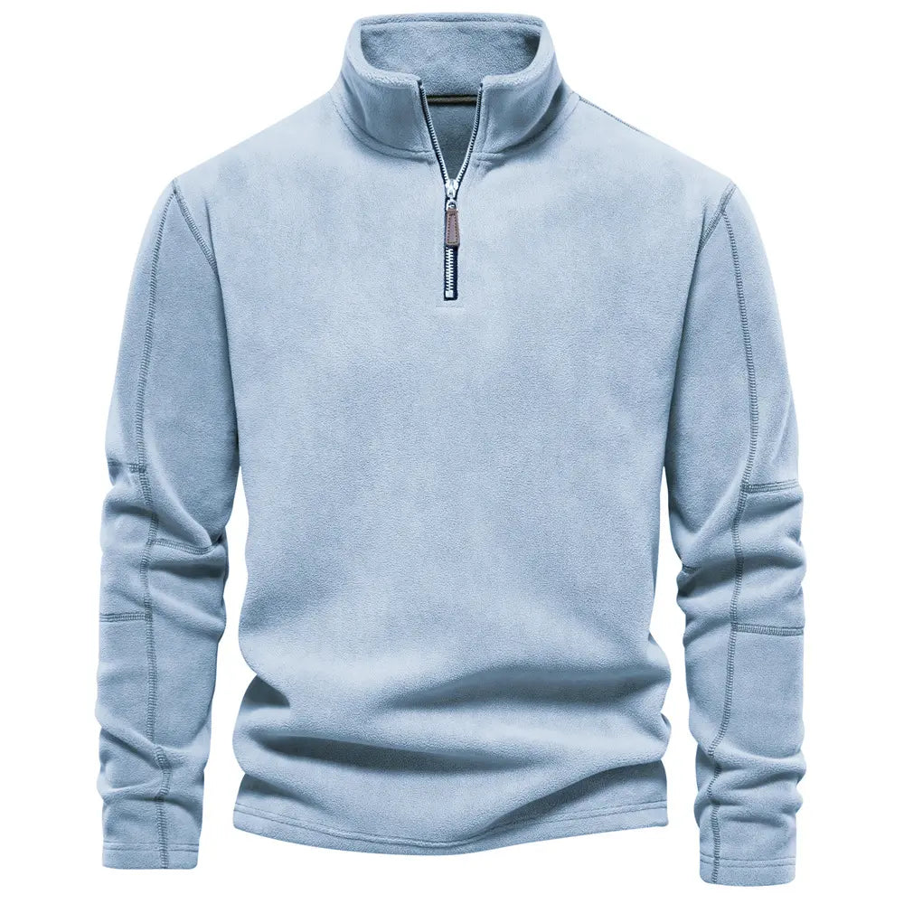 Men's zip-up wool sweater by James - light blue front view
