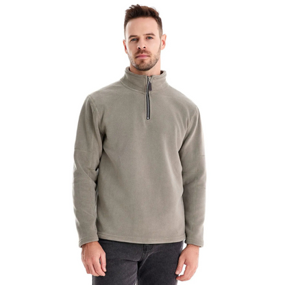 James men's wool zip sweater with soft lining - light gray front view