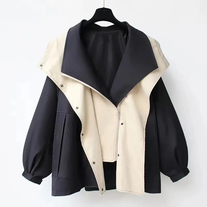 Mikyla Manteau Trench Femme – Chic Bicolore Moderne & Chaud pour Automne Hiver Élégant