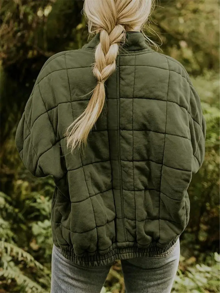 Comfortable women's quilted winter coat - dark green back view