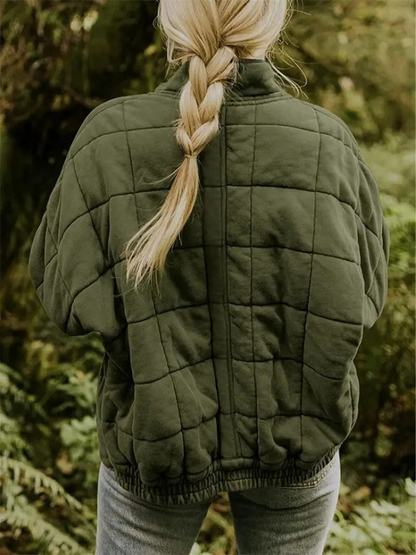 Comfortable women's quilted winter coat - dark green back view