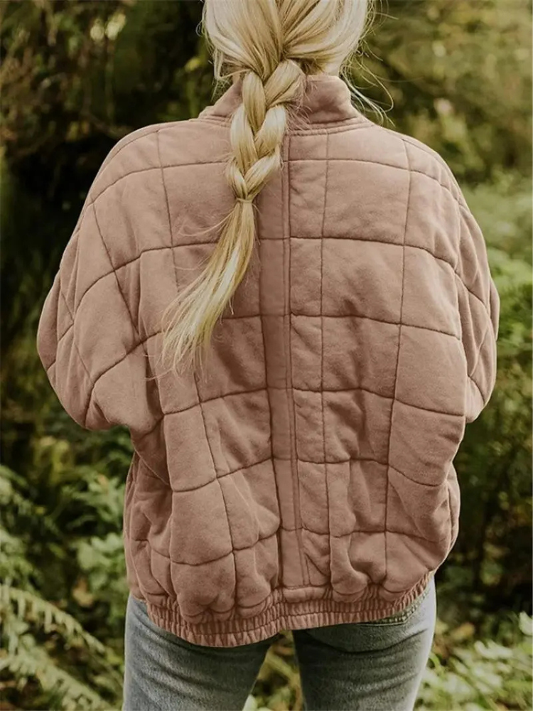 Comfortable women's quilted winter coat - pink back view