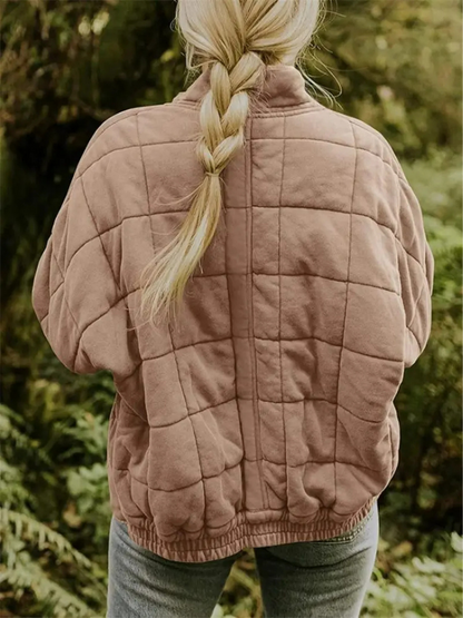 Comfortable women's quilted winter coat - pink back view