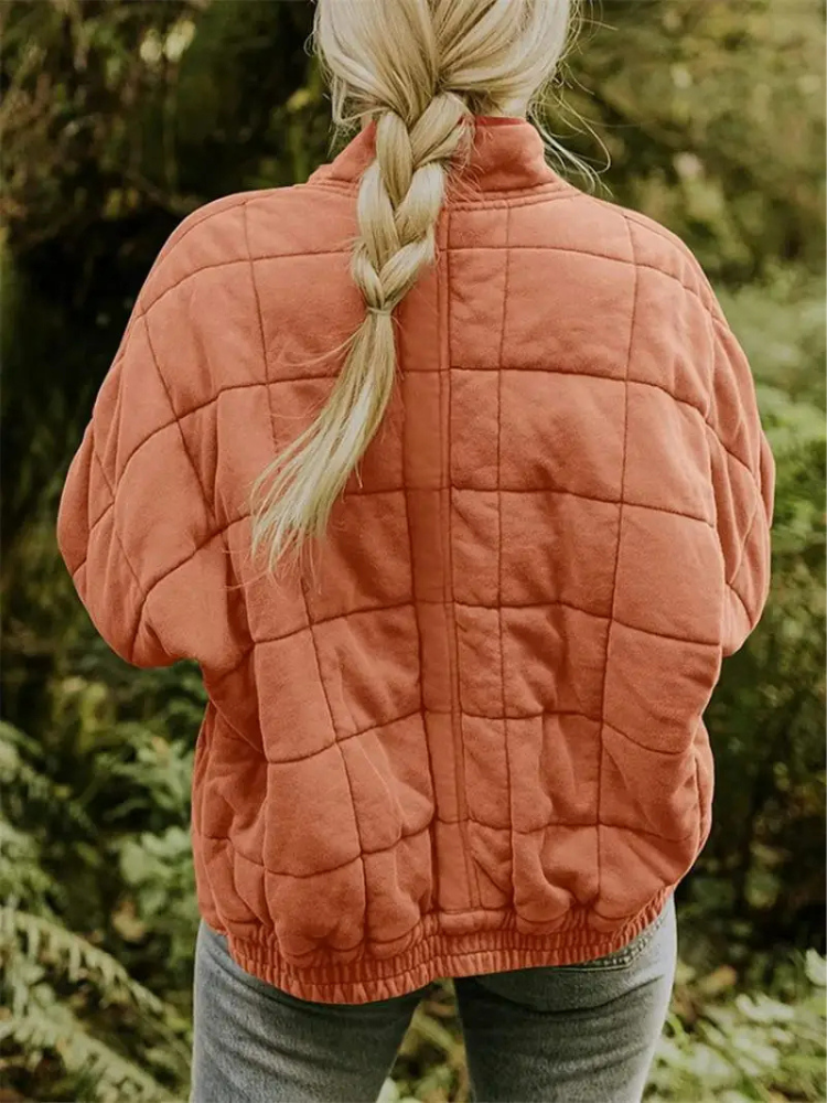 Jane modern quilted jacket for cold weather - orange back view