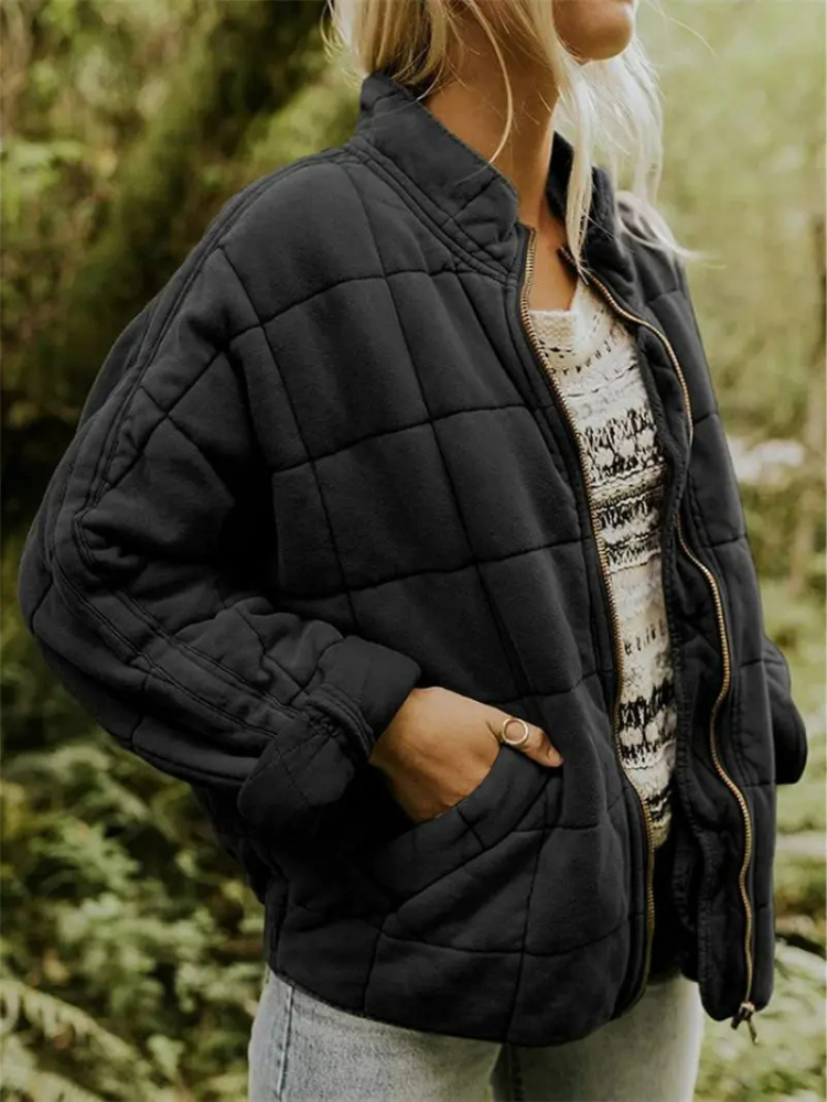 Jane quilted jacket for women with warm design - dark gray front view