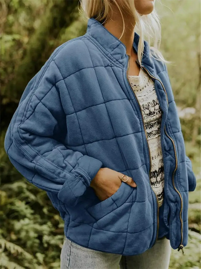 Jane women's winter quilted jacket - light blue front view