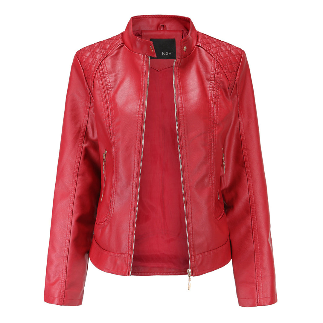 Janiyah Women's Leather Jacket front view-red