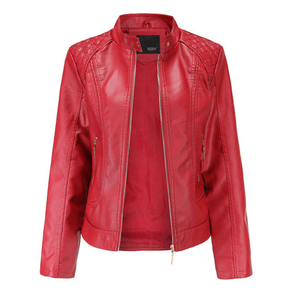 Janiyah Women's Leather Jacket front view-red