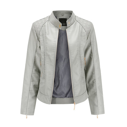 Janiyah Women's Leather Jacket front view-gray