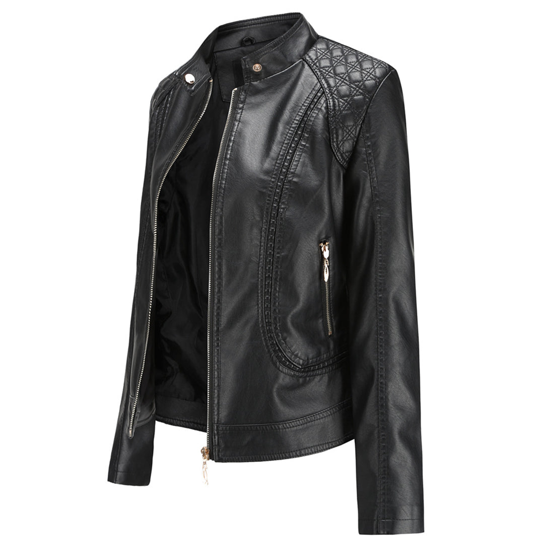 Janiyah Women's Leather Jacket front view-black