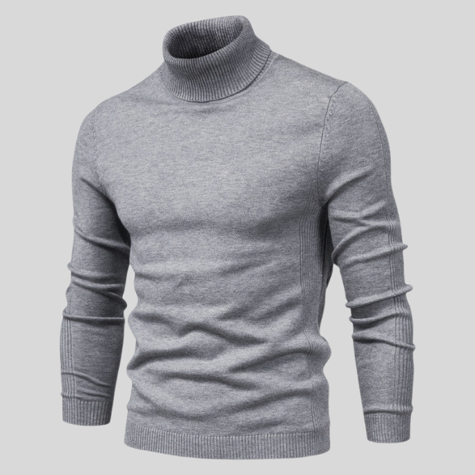 Warm high neck knit sweater for men-gray