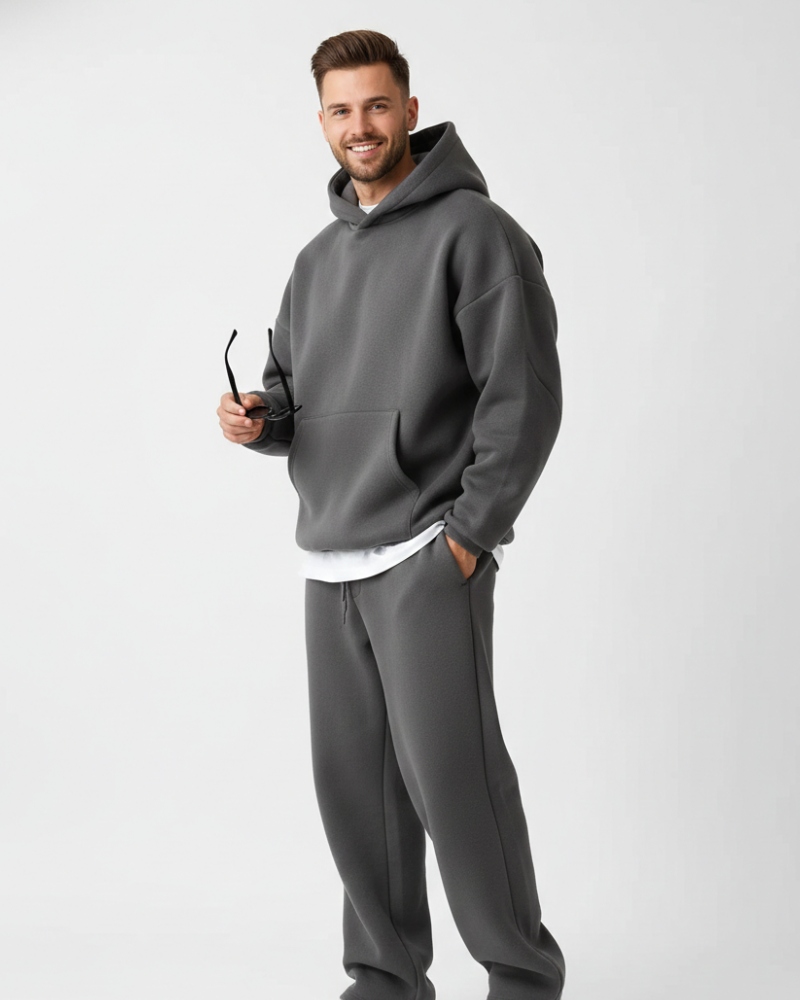 Kai Men's Jogging Set – Solid Hoodie & Comfortable Pants, Relaxed Fit