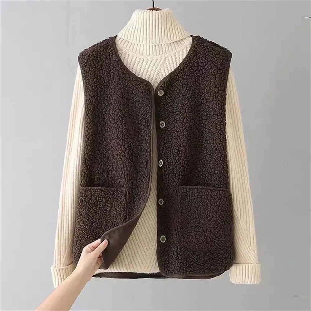 Kate warm women's vest with sherpa effect-brown