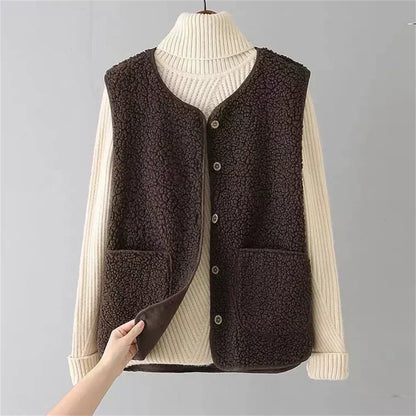 Kate warm women's vest with sherpa effect-brown