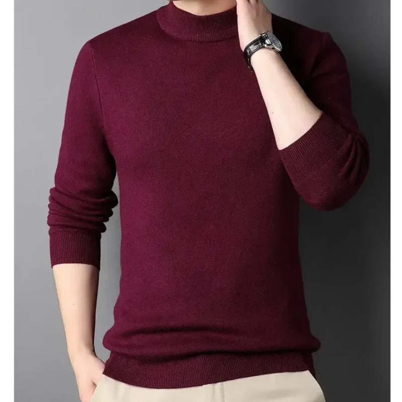 Warm knit turtleneck sweater with soft blend-burgundy