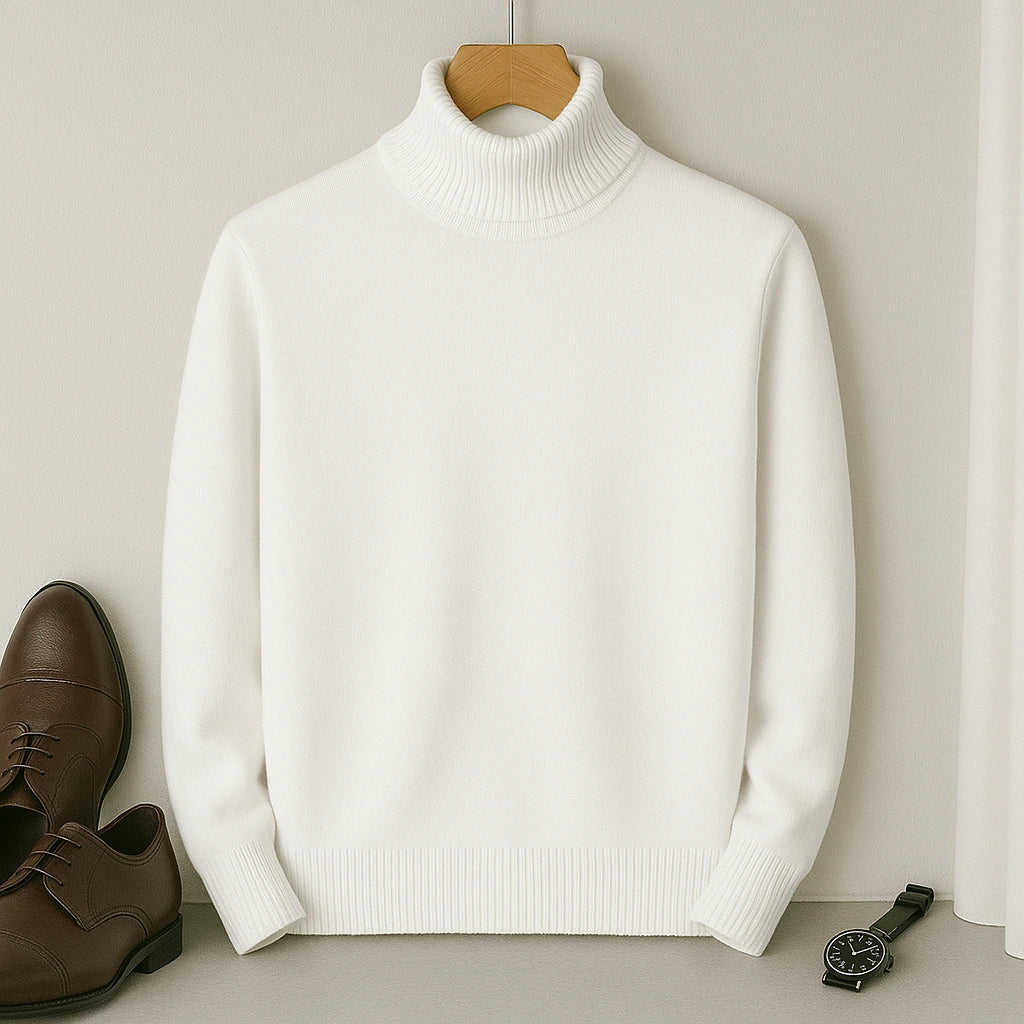 Cashmere wool turtleneck sweater by Kian-white
