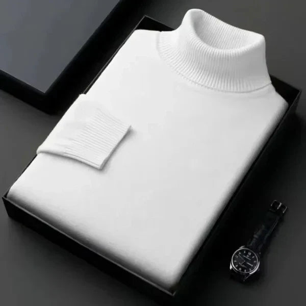 Warm men's turtleneck with soft wool blend-white
