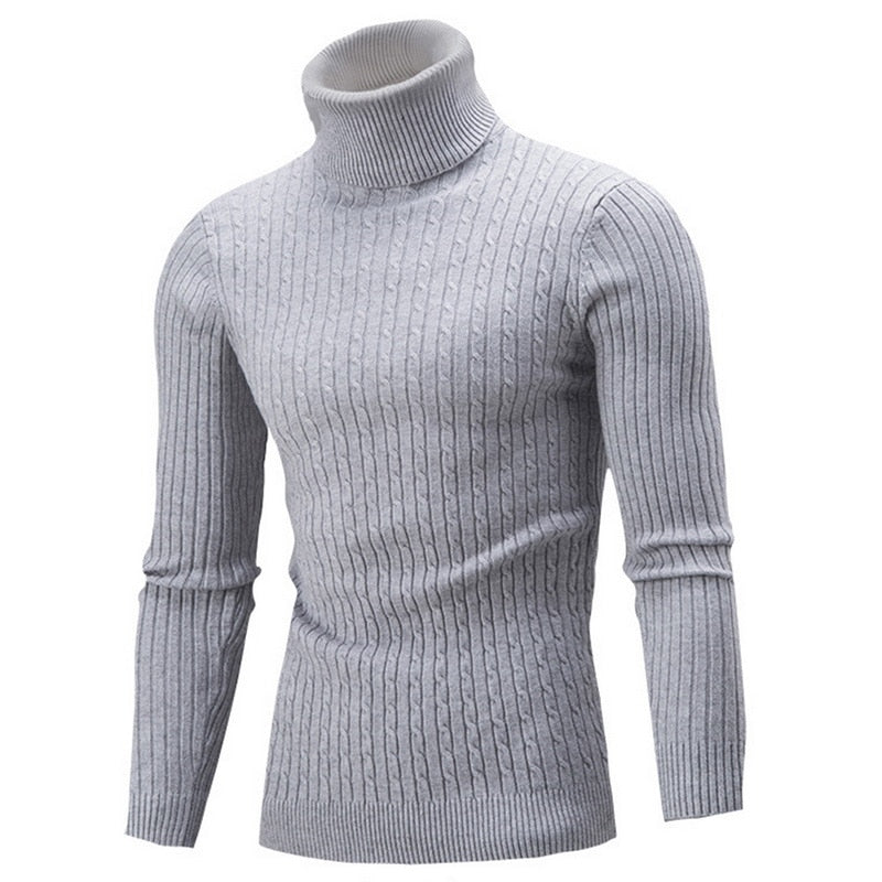 Men's Turtleneck Sweater knit detail-light gray