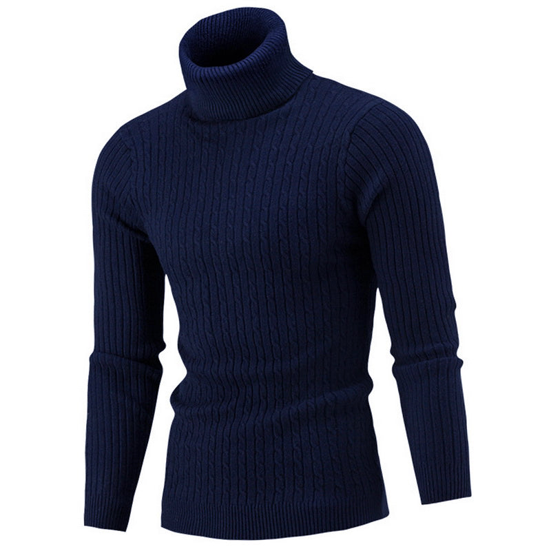 Men's Turtleneck Sweater knit detail-Navy Blue