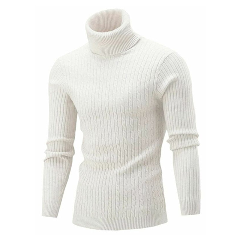 Men's Turtleneck Sweater knit detail-White