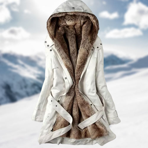 Sadie Parka Longue pour Femme – Capuche doublée de fausse fourrure et taille ajustable