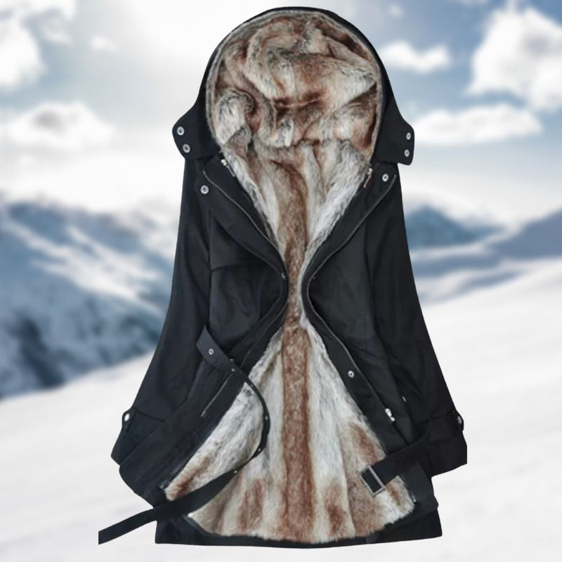 Sadie Long Parka for Women – Faux Fur Lined Hood and Adjustable Waist