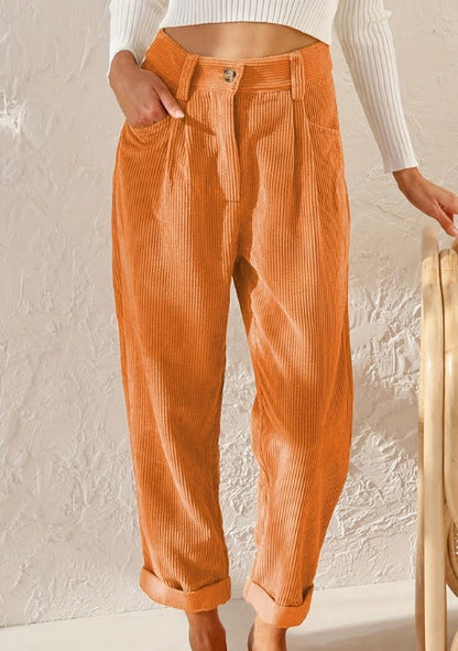 Lisette Women's Corduroy Pants – Comfortable High Waist & Wide Leg Casual Look