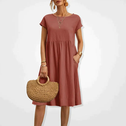 Robe d’Été Femme Aria – Robe Empire Confortable avec Poches & Manches Courtes Légères