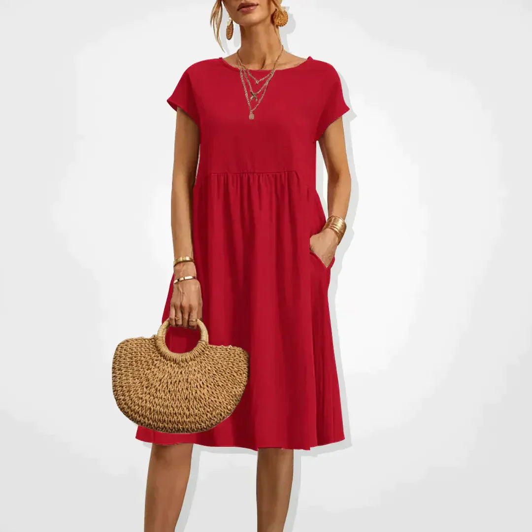 Robe d’Été Femme Aria – Robe Empire Confortable avec Poches & Manches Courtes Légères