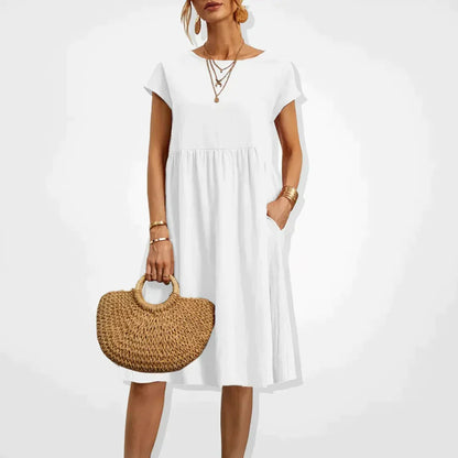 Robe d’Été Femme Aria – Robe Empire Confortable avec Poches & Manches Courtes Légères