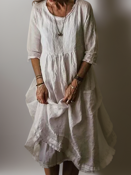 Camille Robe Maxi Femme – Robe Longue en Lin Légère, Élégante & Idéale pour l'Été