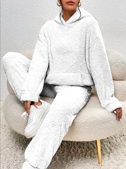 Comfortable two-piece women's outfit featuring soft fleece fabric - white