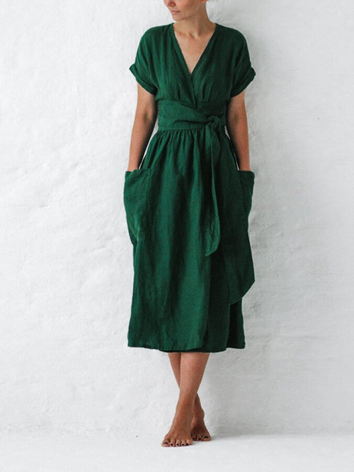 Léonie Robe Portefeuille en Lin Femme – Robe Élégante et Légère avec Coupe Ajustable Été