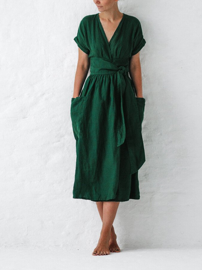 Léonie Linen Wrap Dress for Women – Elegant and Lightweight Dress with Adjustable Fit for Summer