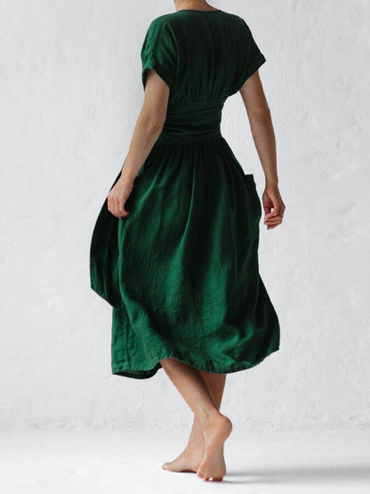 Léonie Robe Portefeuille en Lin Femme – Robe Élégante et Légère avec Coupe Ajustable Été