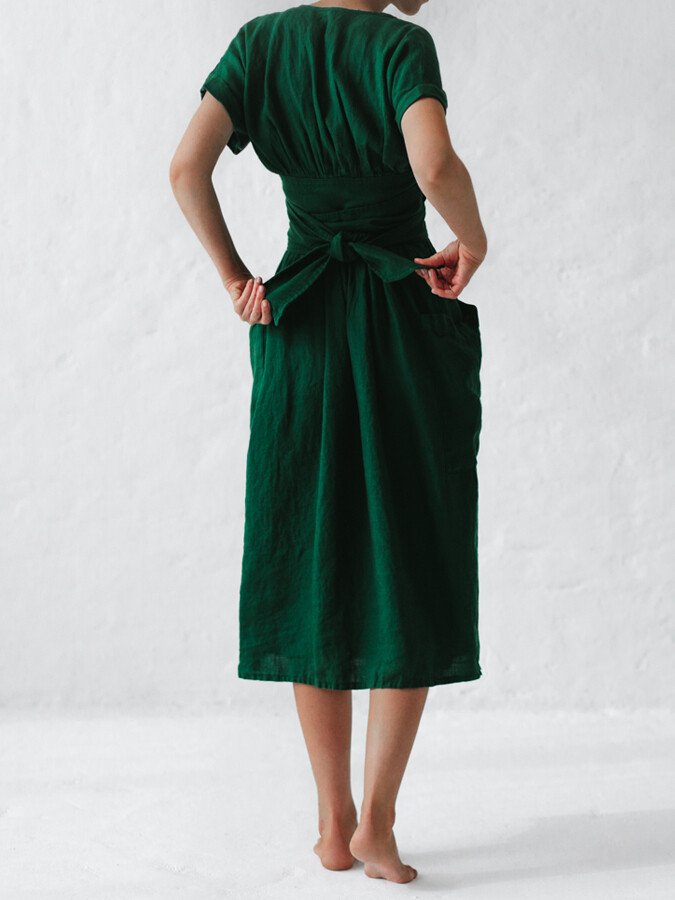 Léonie Robe Portefeuille en Lin Femme – Robe Élégante et Légère avec Coupe Ajustable Été