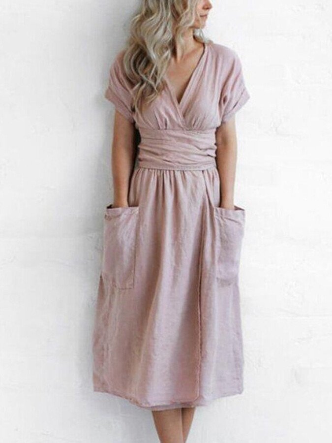 Léonie Robe Portefeuille en Lin Femme – Robe Élégante et Légère avec Coupe Ajustable Été