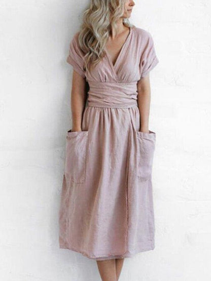 Léonie Robe Portefeuille en Lin Femme – Robe Élégante et Légère avec Coupe Ajustable Été
