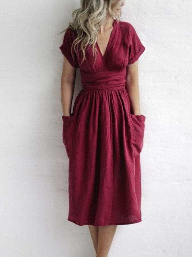 Léonie Robe Portefeuille en Lin Femme – Robe Élégante et Légère avec Coupe Ajustable Été