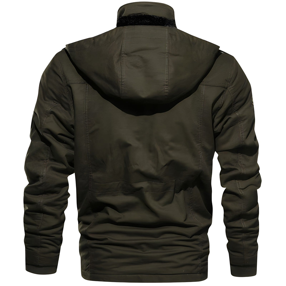 Waterproof Military Jacket with fleece lining- dark brown back view