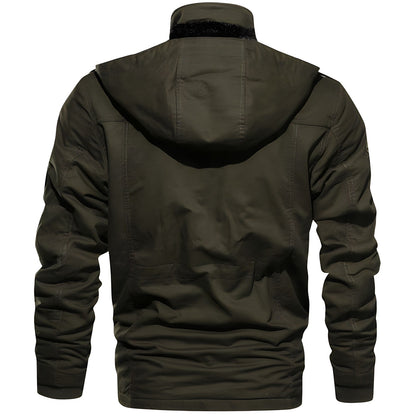 Waterproof Military Jacket with fleece lining- dark brown back view