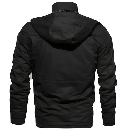 Fleece Lined Military Jacket with adjustable fit- black back view