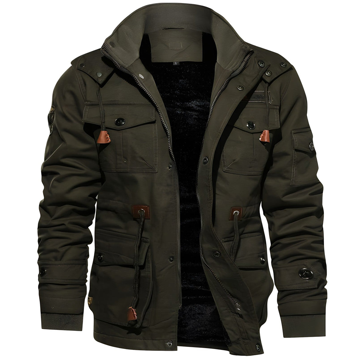 Logan Military Jacket – Waterproof Fleece-Lined Style-dark brown front view